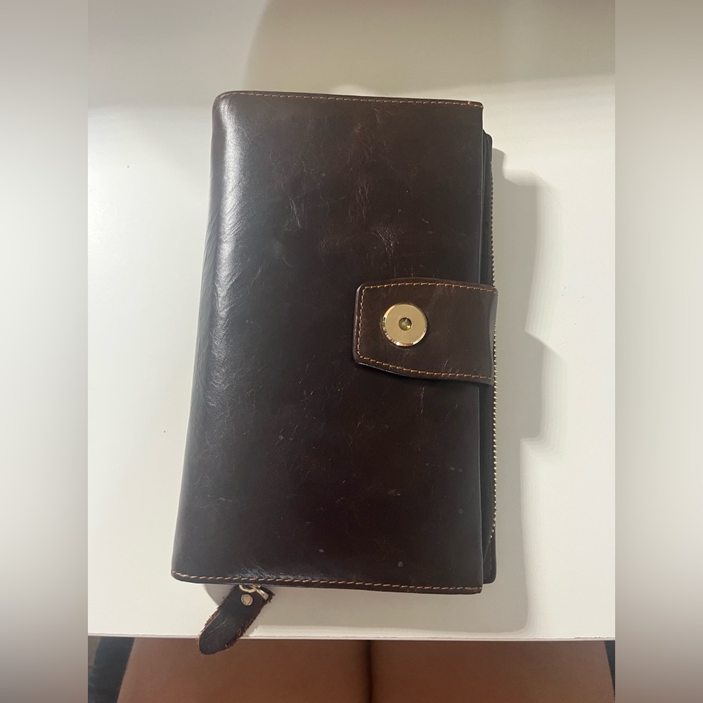 Genuine leather large travel wallet